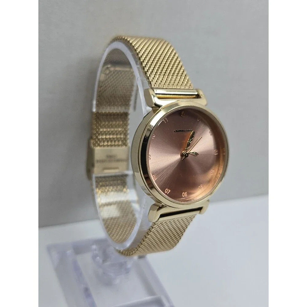 Chilli Beans Mae Natureza Womens Pink Dial Gold Tone Mesh 29mm Watch New Battery